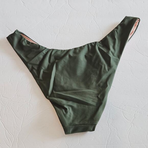 J Crew Curved Waist Cheeky Bikini Bottom Green Women's Small Swim Beach Pool - Picture 2 of 5